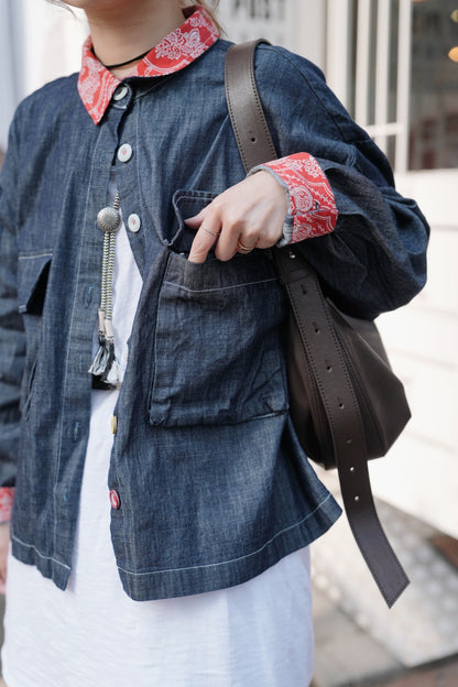 MZ724 CONTRASTED PATTERN DENIM LINEN SHIRT