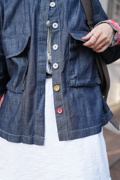 MZ724 CONTRASTED PATTERN DENIM LINEN SHIRT