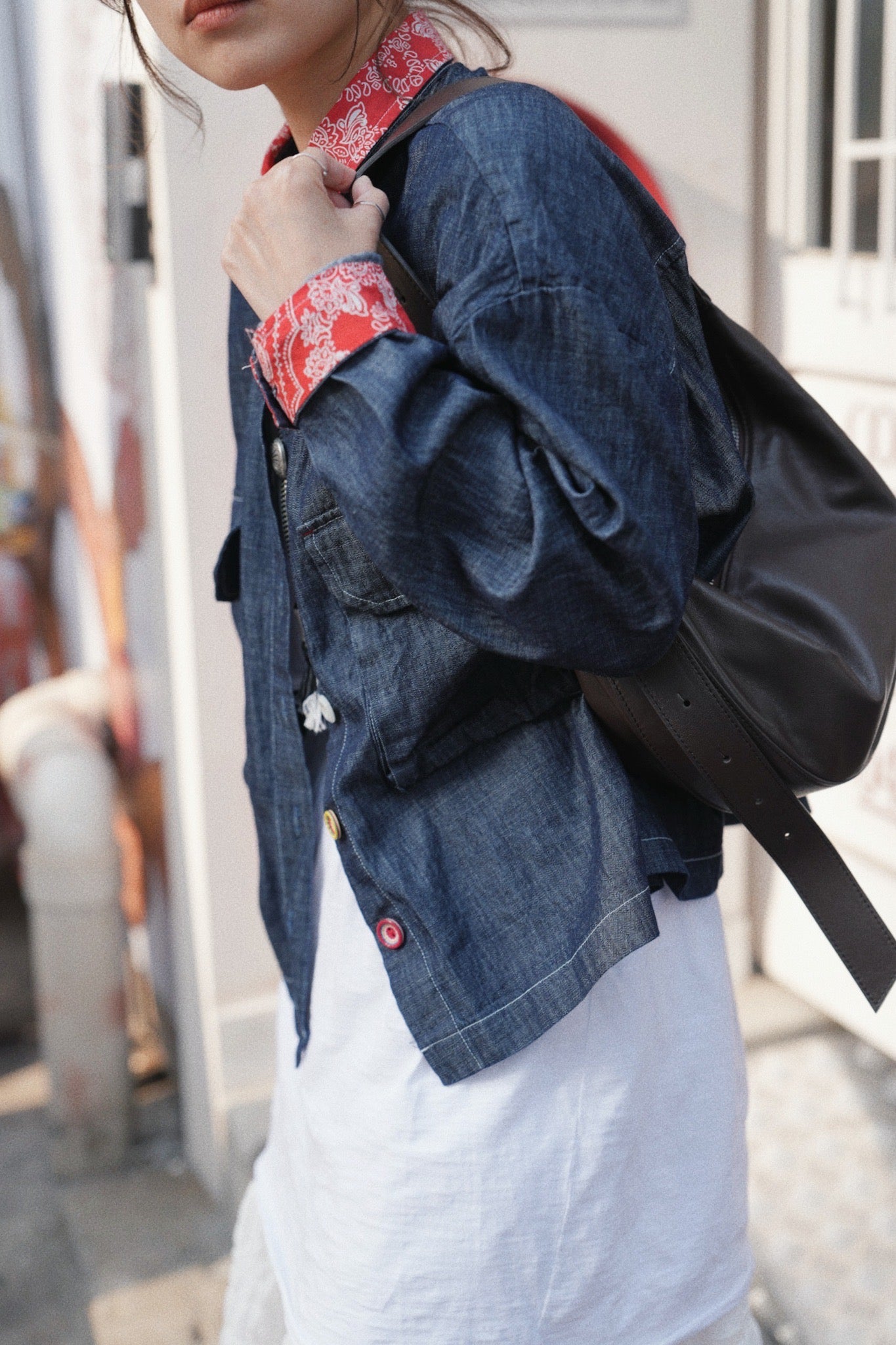 MZ724 CONTRASTED PATTERN DENIM LINEN SHIRT