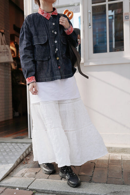 MZ724 CONTRASTED PATTERN DENIM LINEN SHIRT