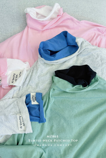 MZ865 TURTLE-NECK PATCHED TOP【 2件減$20, 4件減$50 】