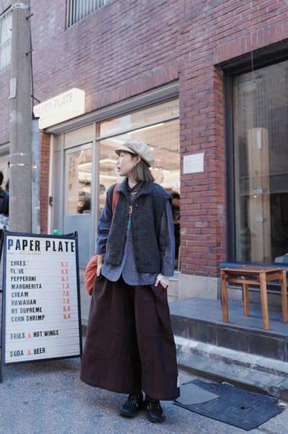 MZ867 COLLARLESS PATCHED BLUE SHIRT