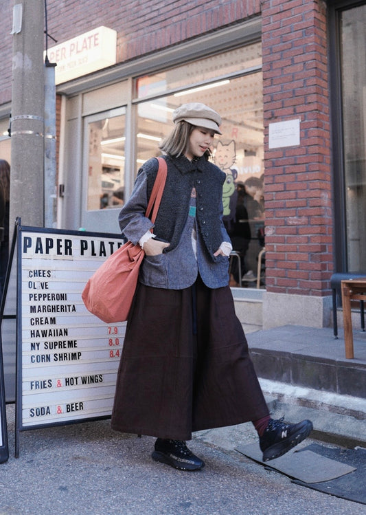 MZ867 COLLARLESS PATCHED BLUE SHIRT