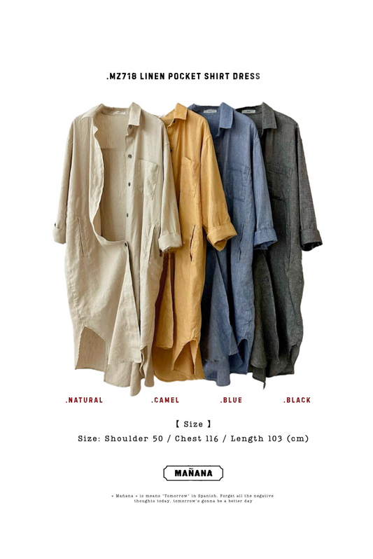 MZ718 LINEN POCKET SHIRT DRESS