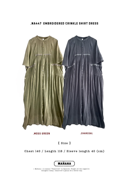 NA447 EMBROIDERED CRINKLE SHIRT DRESS