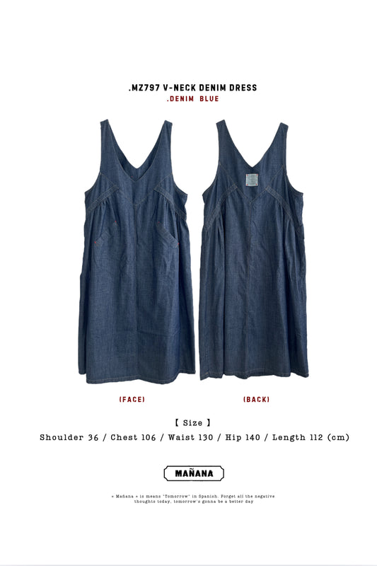 MZ797 V-NECK LOOSE DENIM DRESS