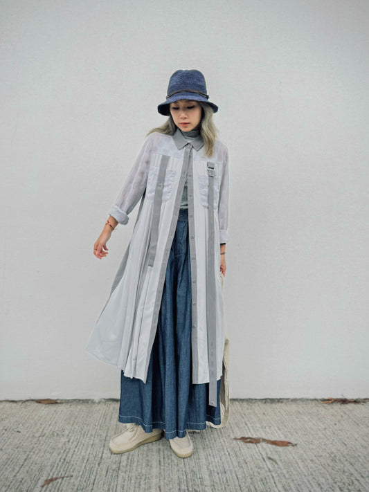 CA-533 Pleated Shirt Dress with Belt