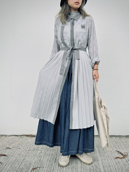 CA-533 Pleated Shirt Dress with Belt