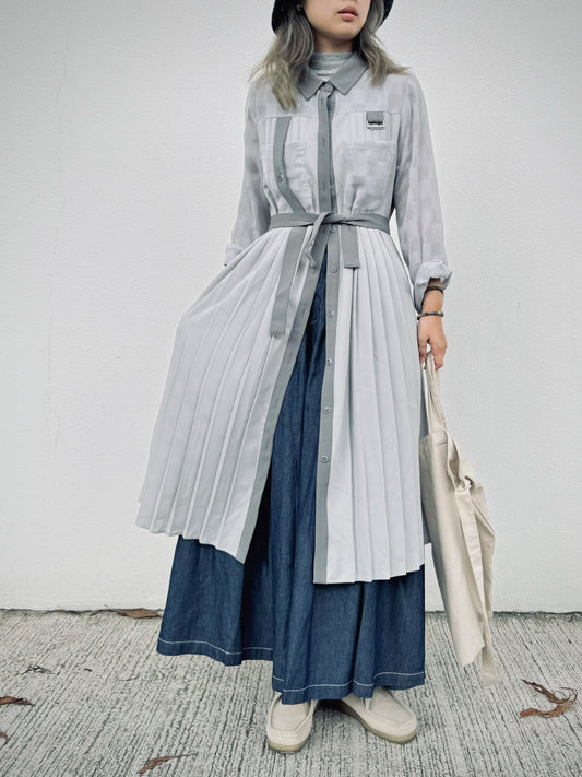 CA-533 Pleated Shirt Dress with Belt