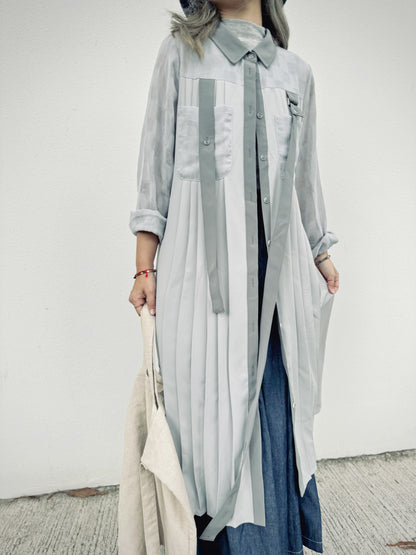 CA-533 Pleated Shirt Dress with Belt