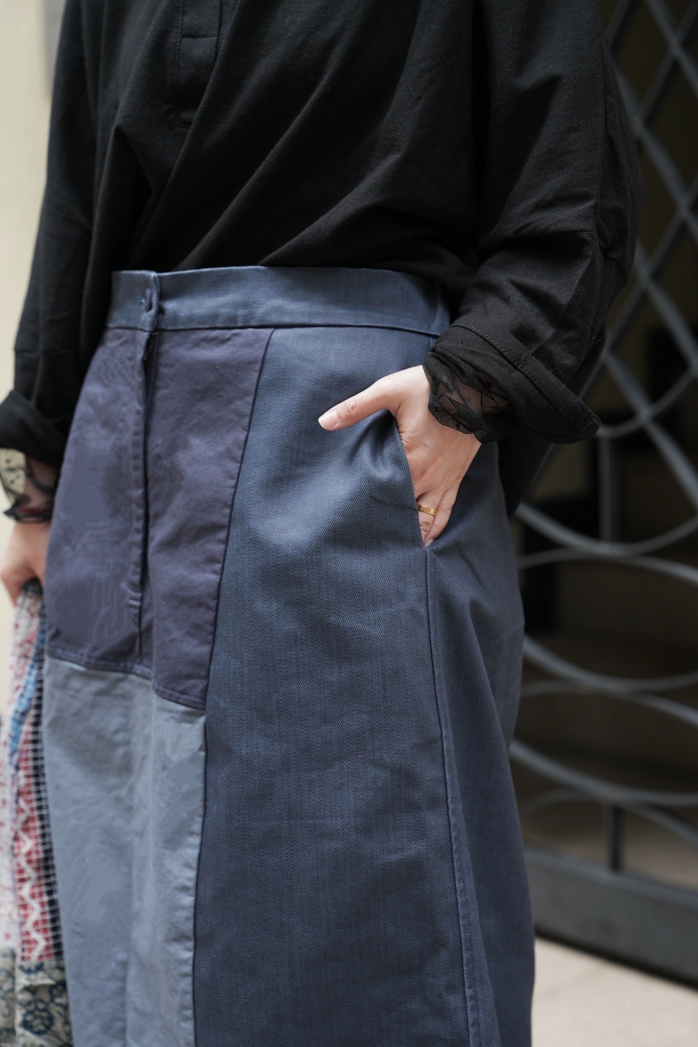 MZ732 TEXTURED PATCHWORK SKIRT
