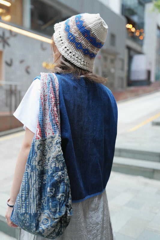MZ733 INDIGO EMBROIDERED PATCHWORK TOTE BAG