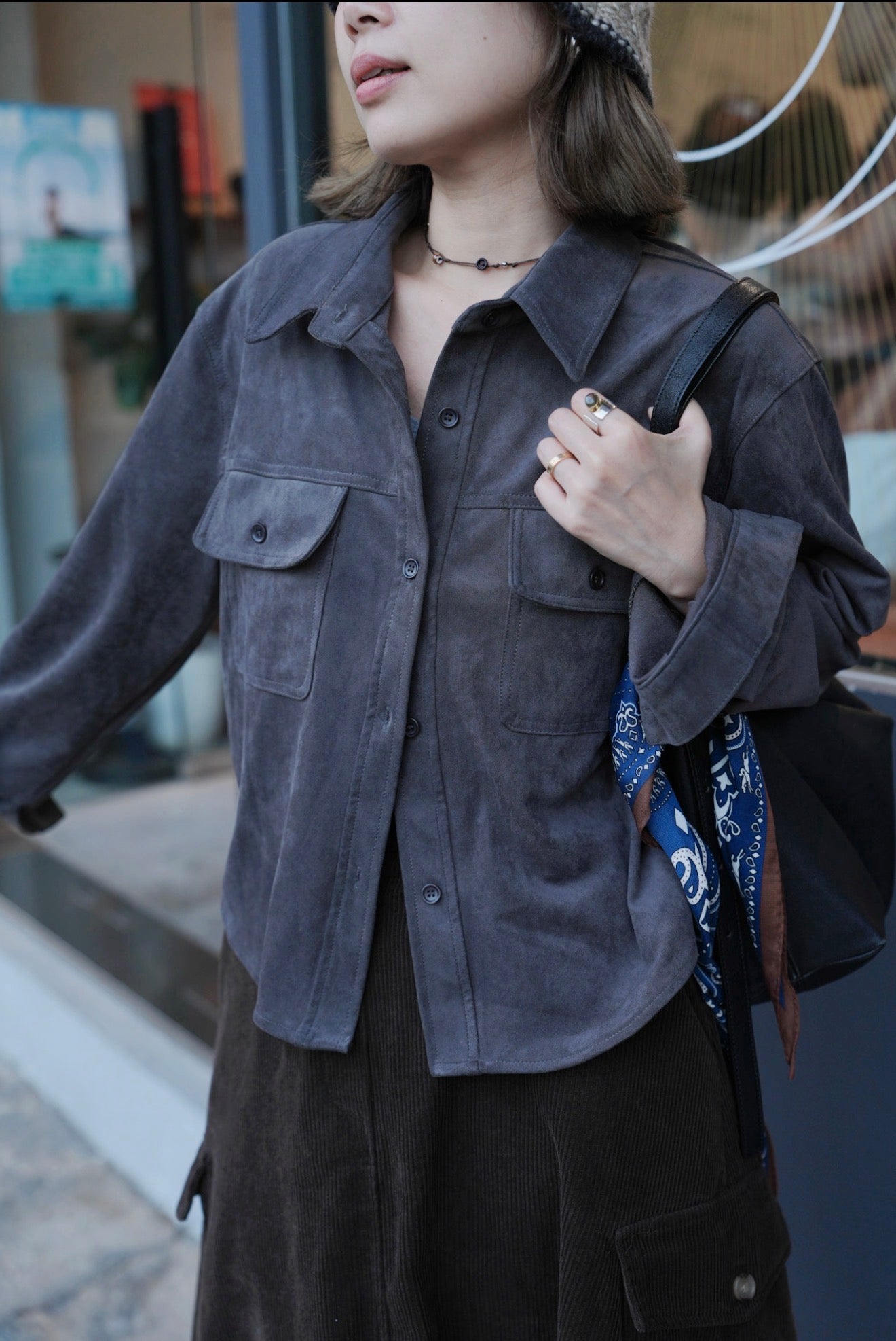 MZ897 SUEDE SHIRT TOP SET