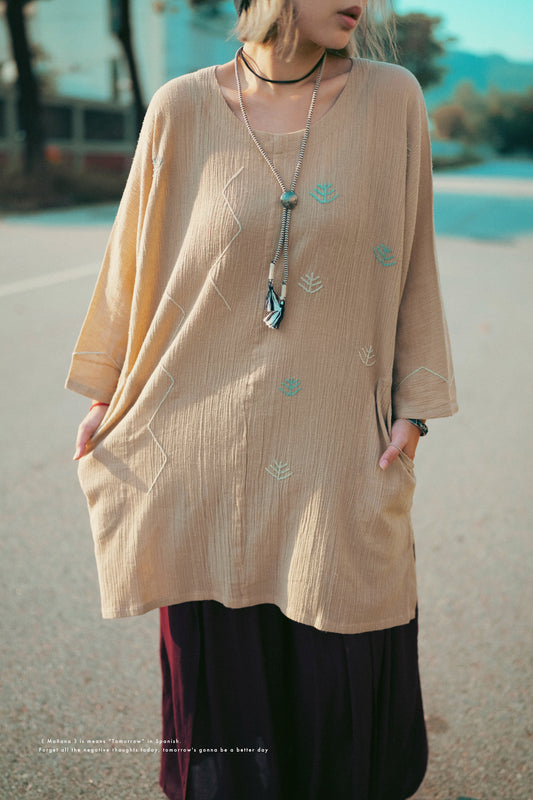 NA418 EMBROIDERED CREPE TUNIC