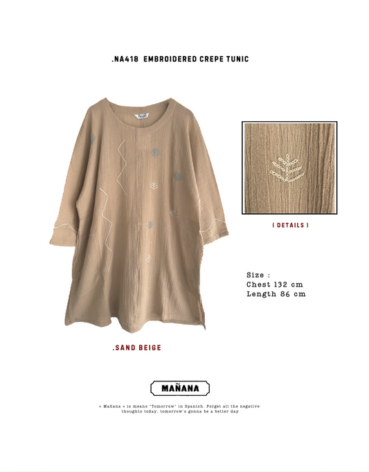 NA418 EMBROIDERED CREPE TUNIC