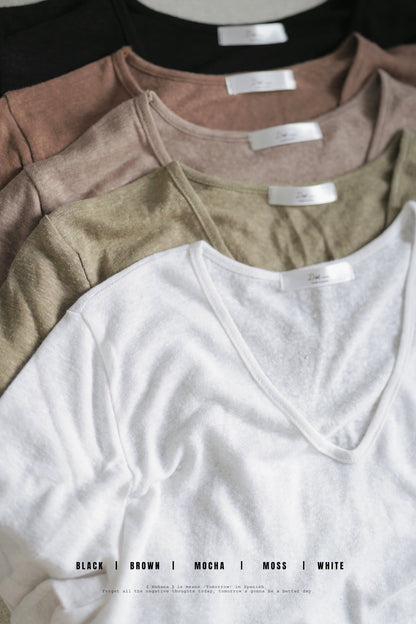 MZ342 Linen V-Neck Tee 【 買 2 件 減 $ 2 0 】