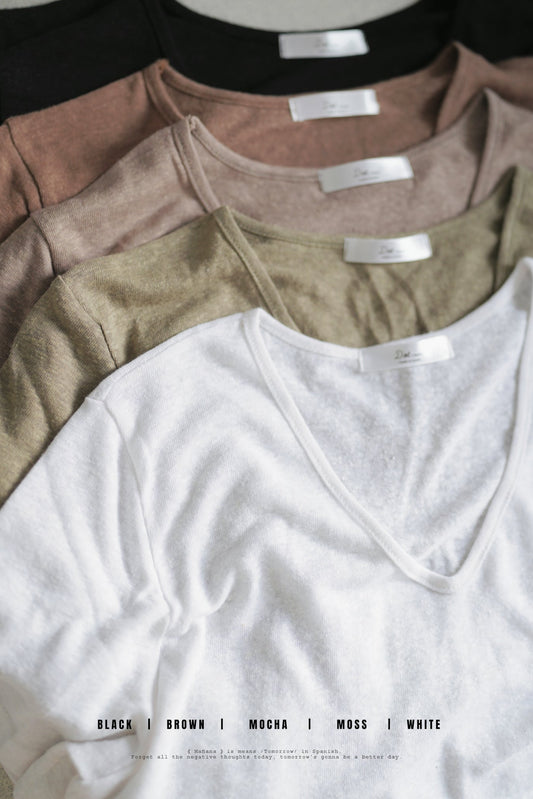 MZ342 Linen V-Neck Tee 【 買 2 件 減 $ 2 0 】