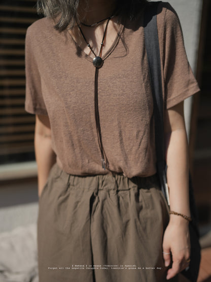 MZ342 Linen V-Neck Tee 【 買 2 件 減 $ 2 0 】