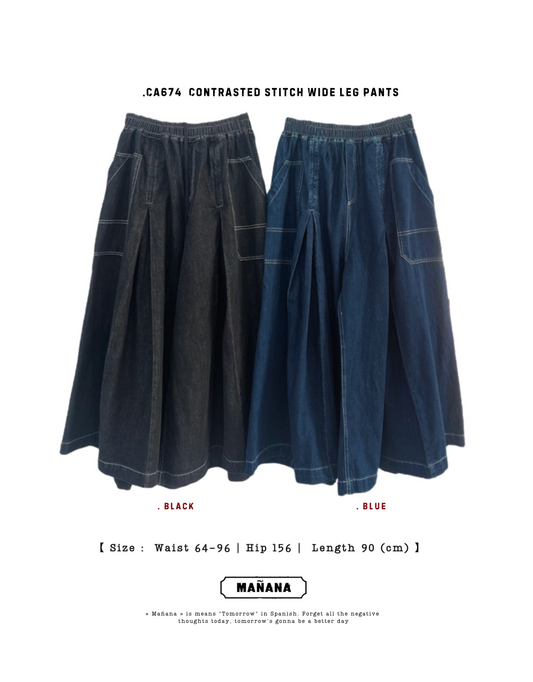 CA674 CONTRASTED STITCH PLEATED CULOTTES