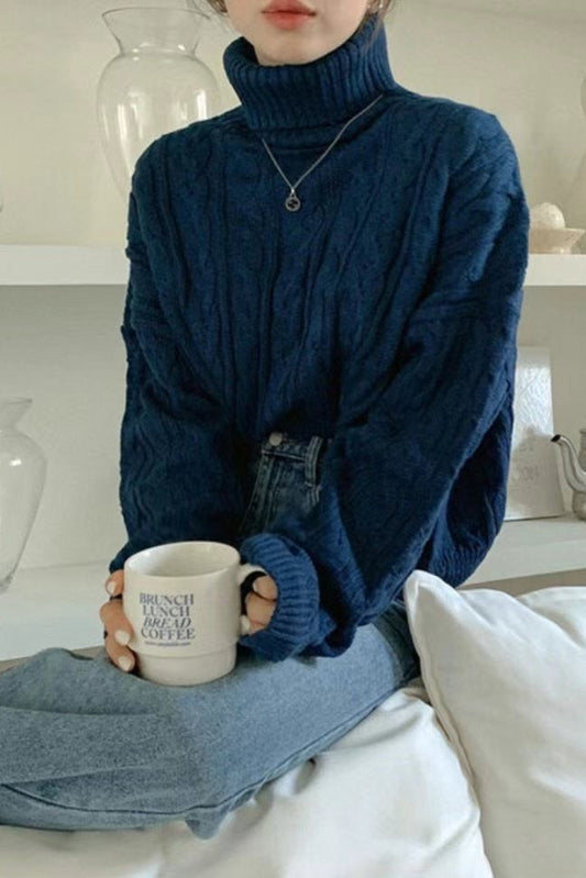 MZ594 CABLE-KNIT TURTLE NECK TOP