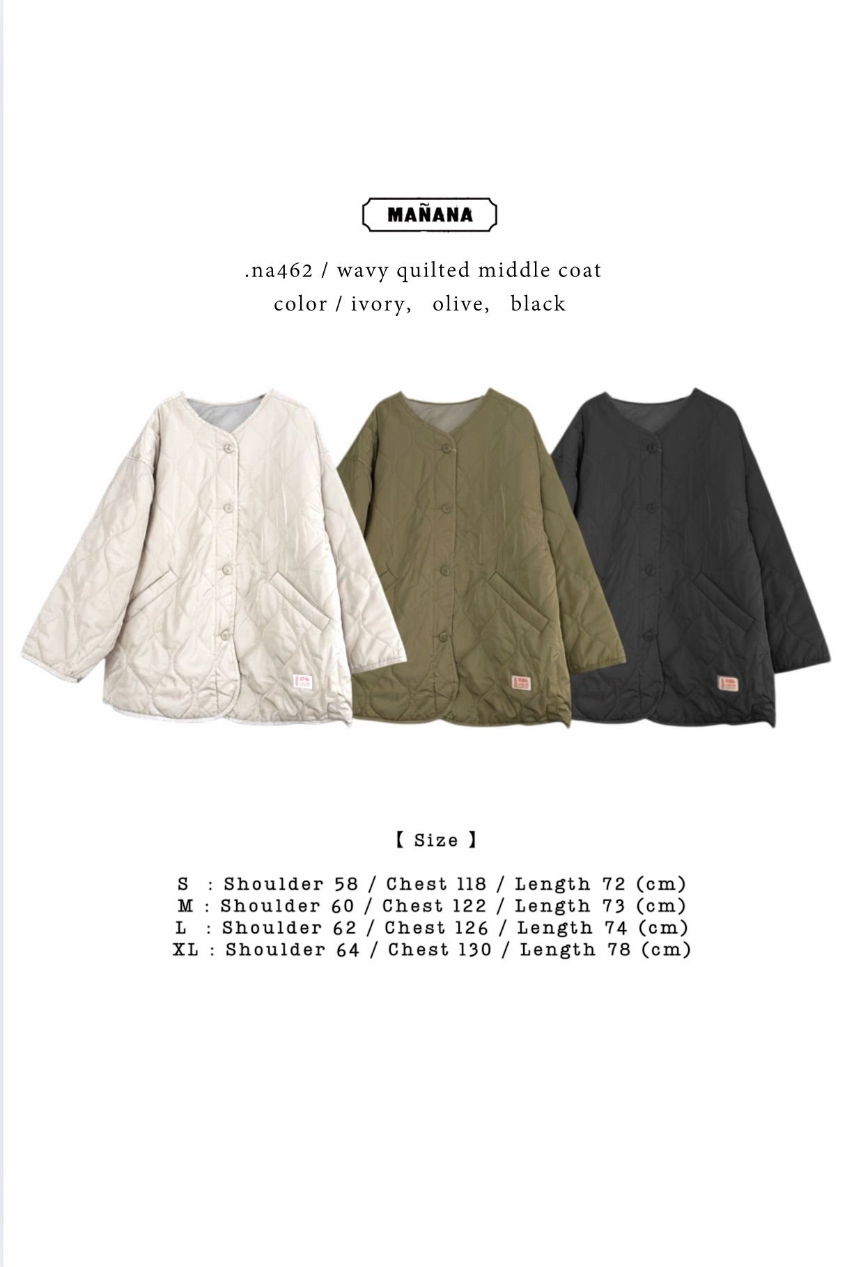 NA462 WAVY QUILTED MIDDLE COAT