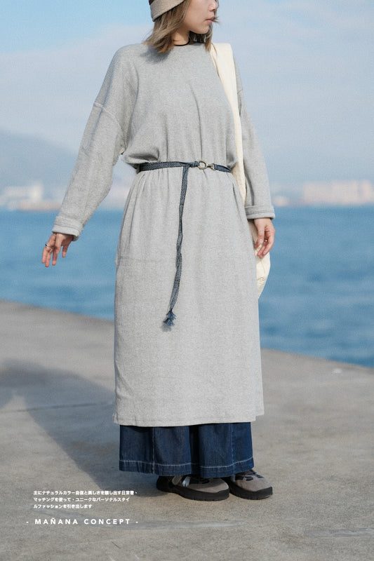 MZ595 DROP-SHOULDER KNITTED ONE PIECE DRESS