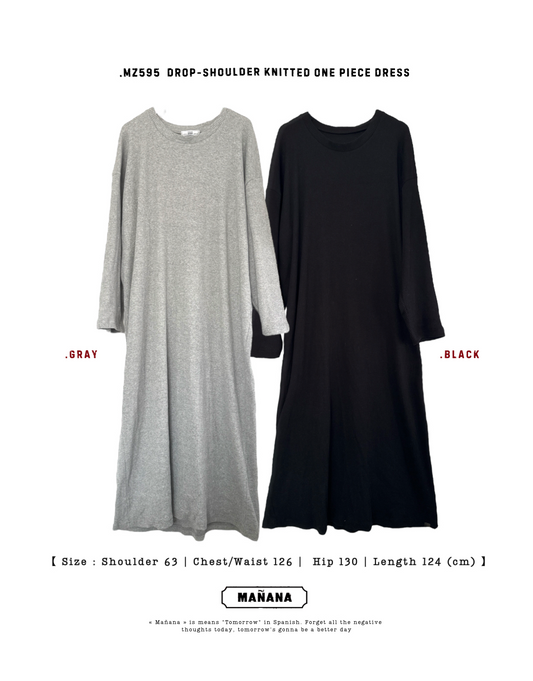 MZ595 DROP-SHOULDER KNITTED ONE PIECE DRESS