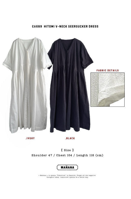 CA689 HITOMI V-NECK SEERSUCKER DRESS