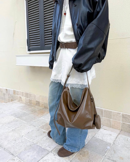 MZ951 ITALIAN HANDMADE LEATHER BOXY HOBO BAG / *9色