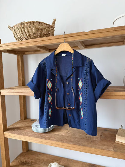 MZ818 NATIVE EMBROIDERED LACE SHIRT