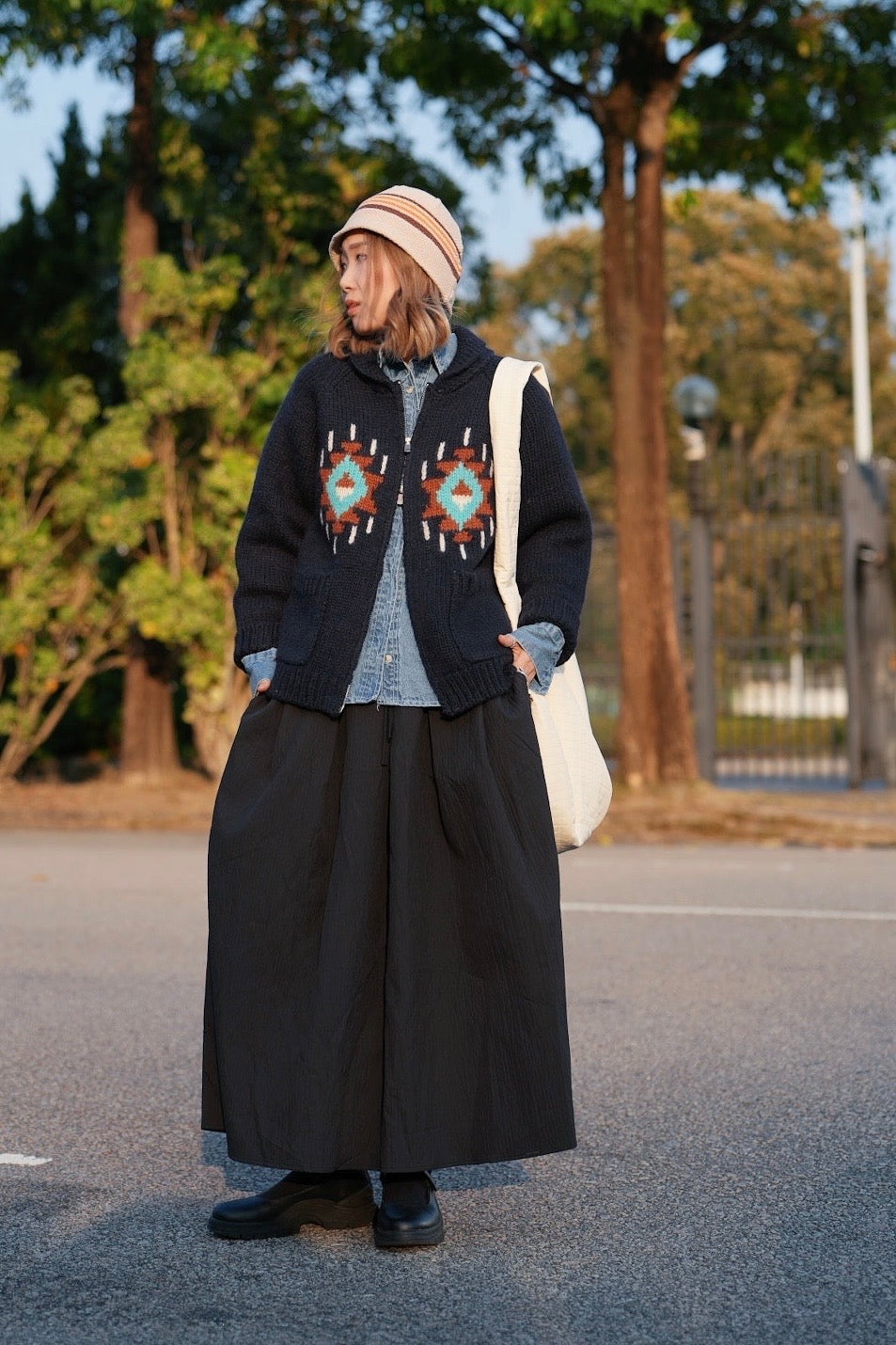 CA676 Striped Crepe Skirt
