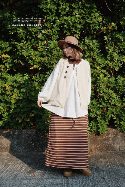 CA678 Striped Maxi Long Skirt