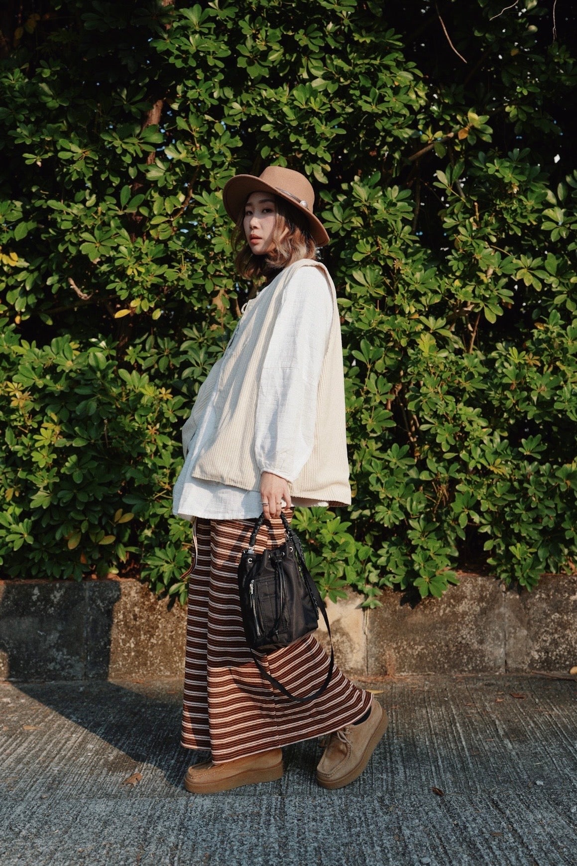 CA678 Striped Maxi Long Skirt