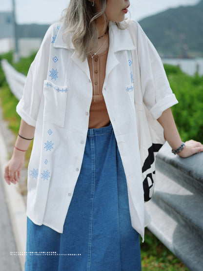 MZ370 Embroidered Crepe Shirt