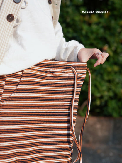 CA678 Striped Maxi Long Skirt