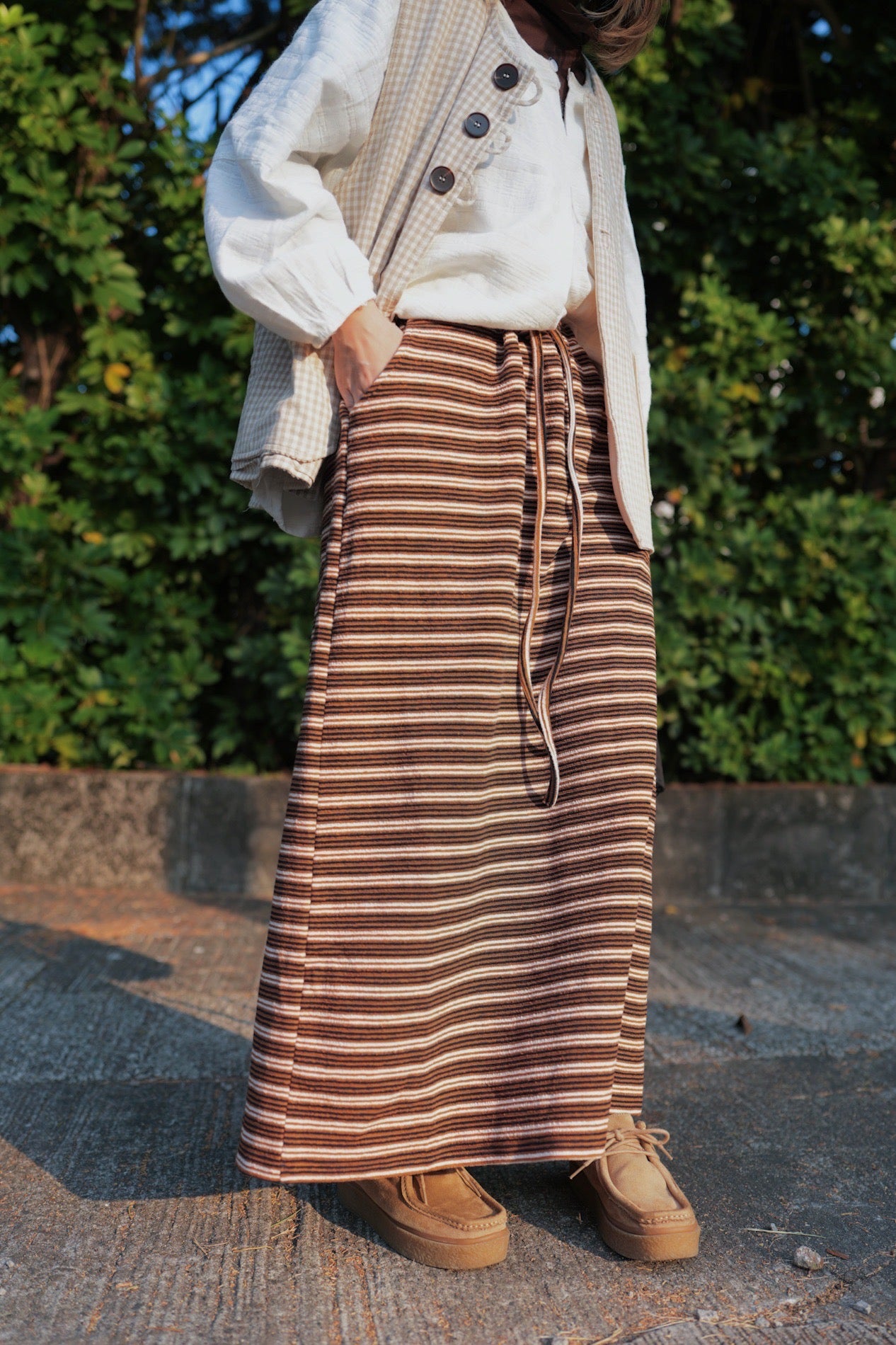 CA678 Striped Maxi Long Skirt