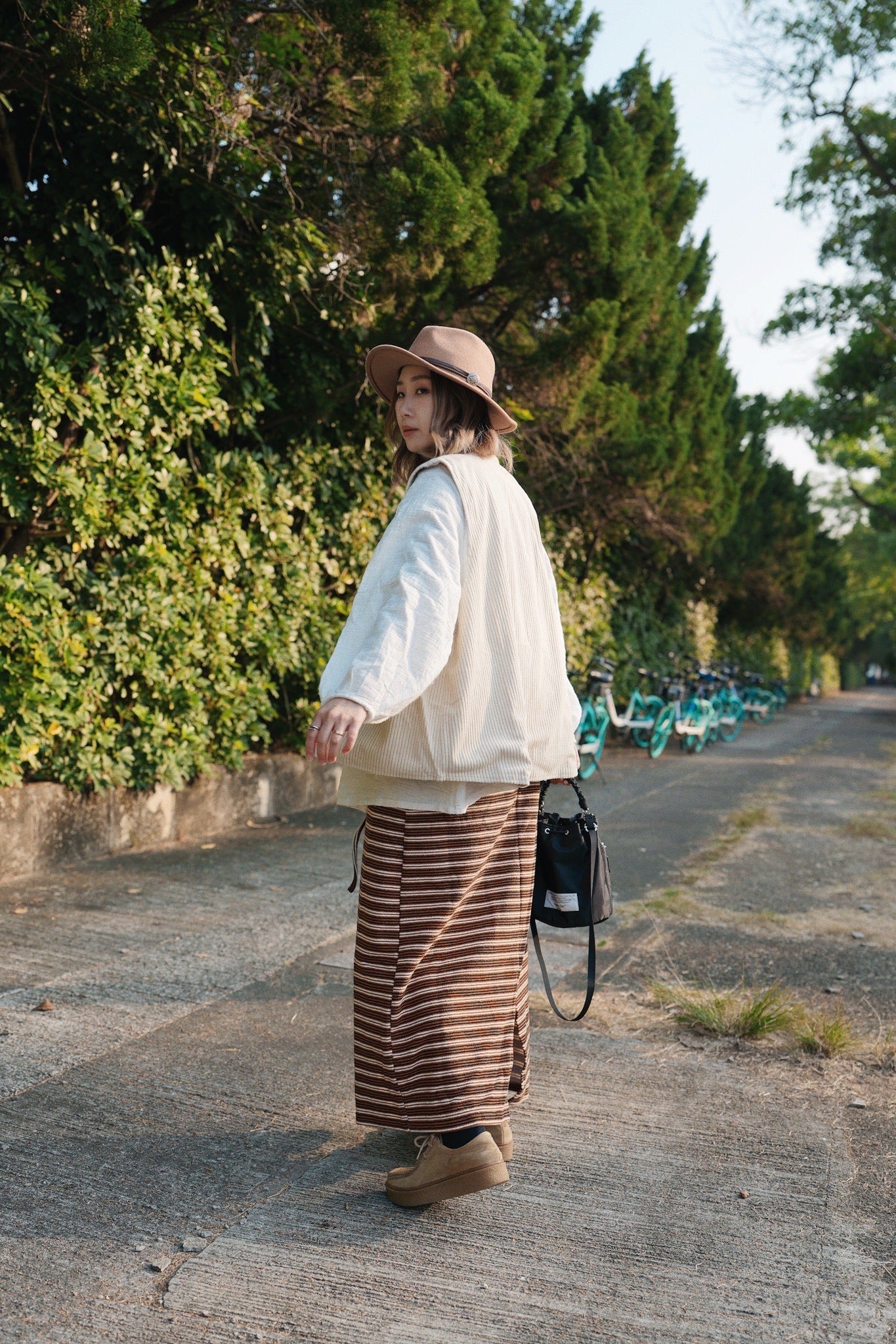 CA678 Striped Maxi Long Skirt
