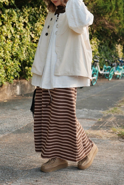CA678 Striped Maxi Long Skirt