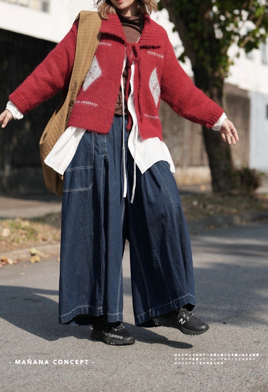 CA674 CONTRASTED STITCH PLEATED CULOTTES