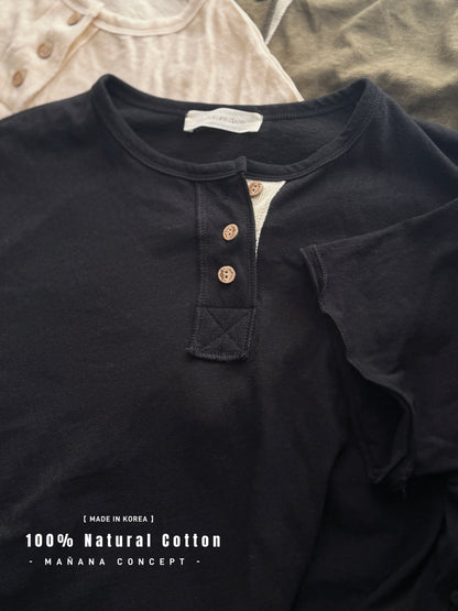 MZ739 100% NATURAL COTTON HENLEY NECK TOP 【 2件減-$20, 4件減-$50 】
