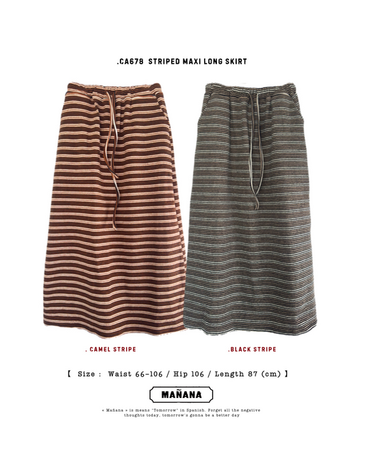 CA678 Striped Maxi Long Skirt