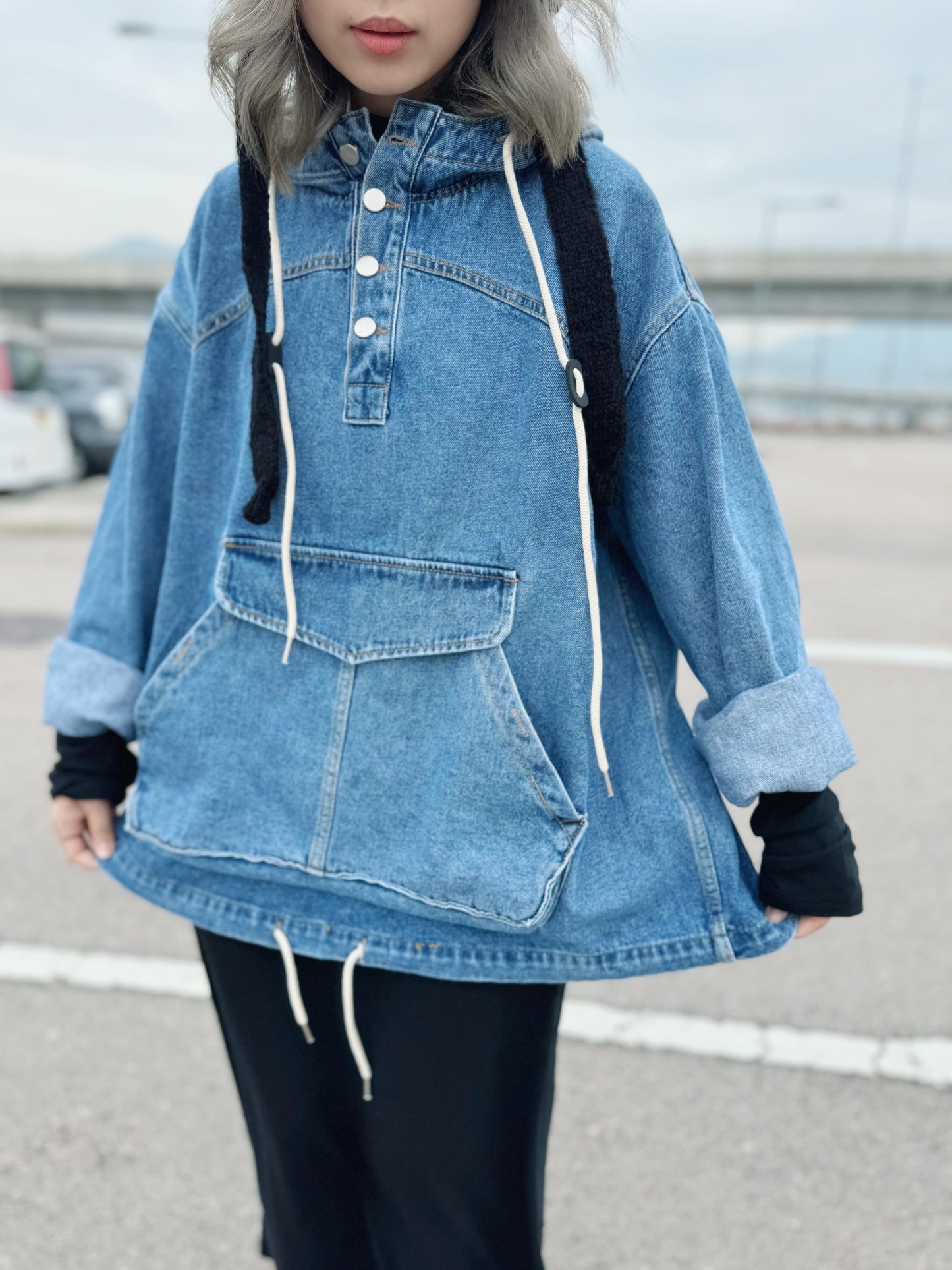 MZ-241 Oversized Denim Hoodie