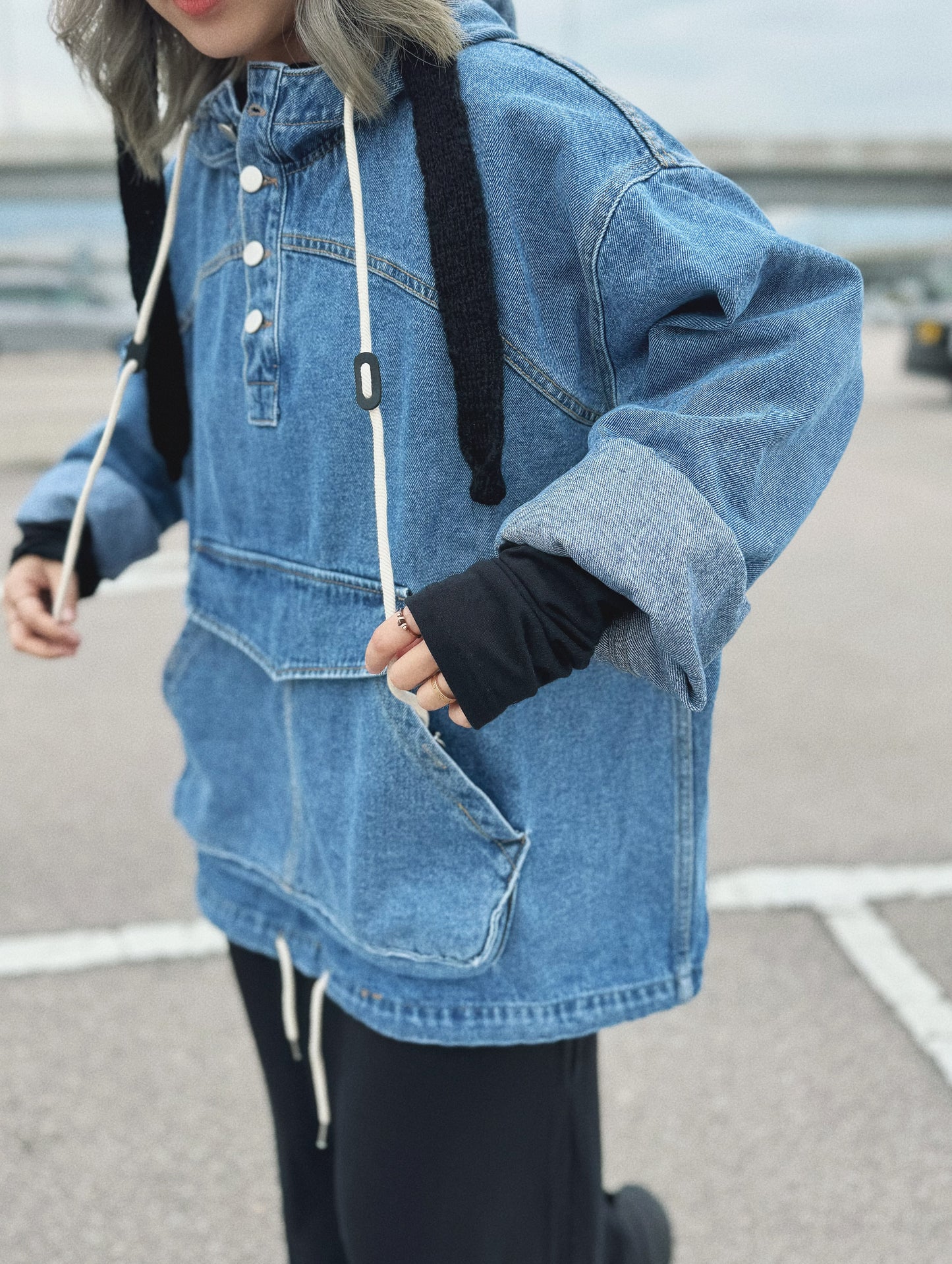 MZ-241 Oversized Denim Hoodie