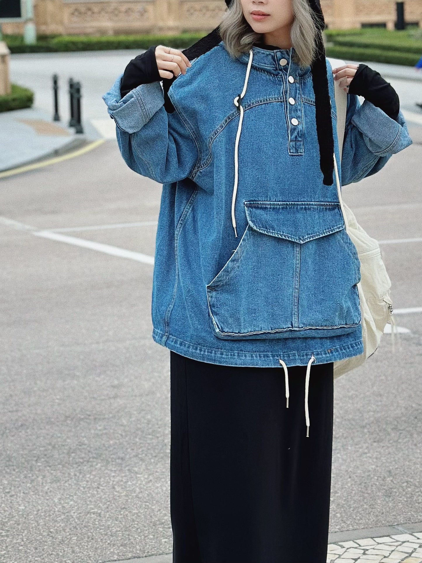 MZ-241 Oversized Denim Hoodie