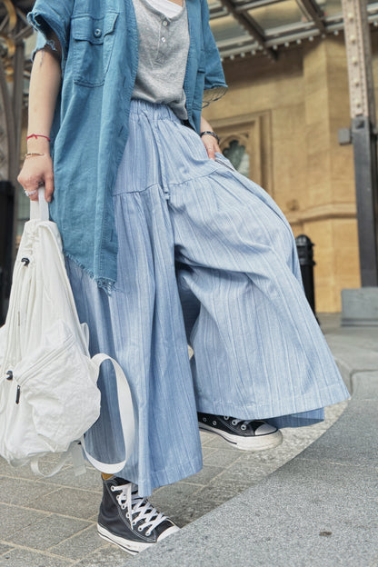 MZ738 ELASTIC WAIST STRIPED CULOTTES