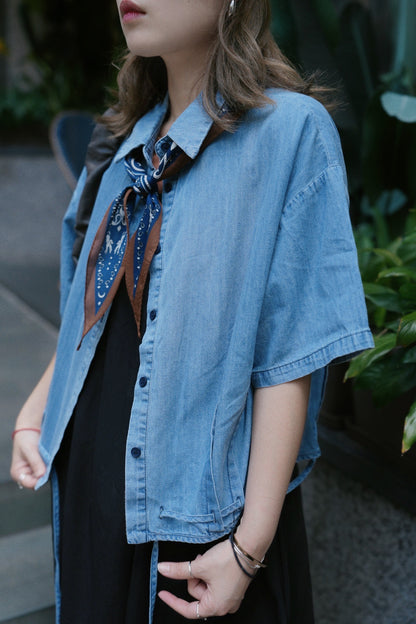 MZ826 PLEATED DENIM BOXY SHIRT