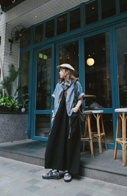 MZ826 PLEATED DENIM BOXY SHIRT