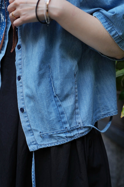 MZ826 PLEATED DENIM BOXY SHIRT