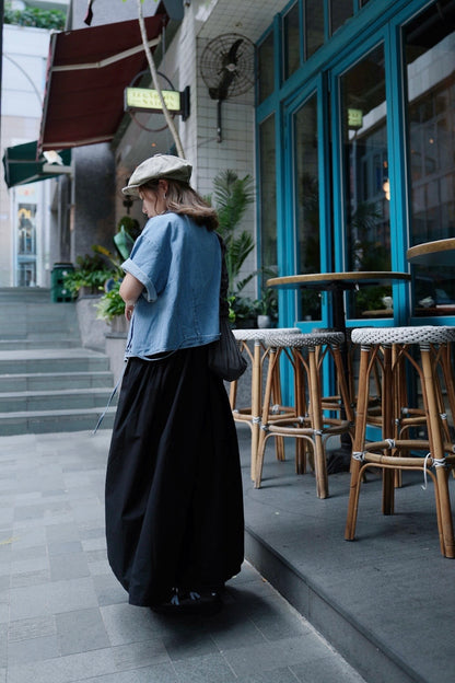 MZ826 PLEATED DENIM BOXY SHIRT
