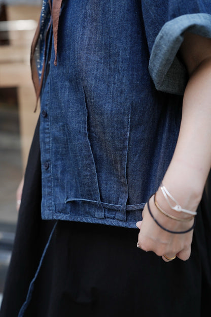 MZ826 PLEATED DENIM BOXY SHIRT